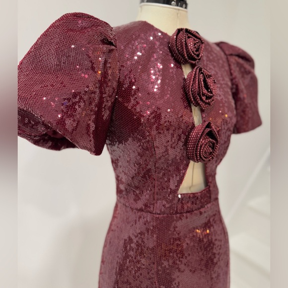 Rebecca Vallance Zelda puff-sleeve sequined mini dress burgundy - Picture 6 of 12